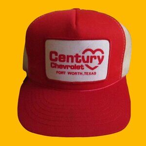 Vintage Snapback Mesh Cap Red Century Chevrolet Trucker Hat Fort Worth Texas